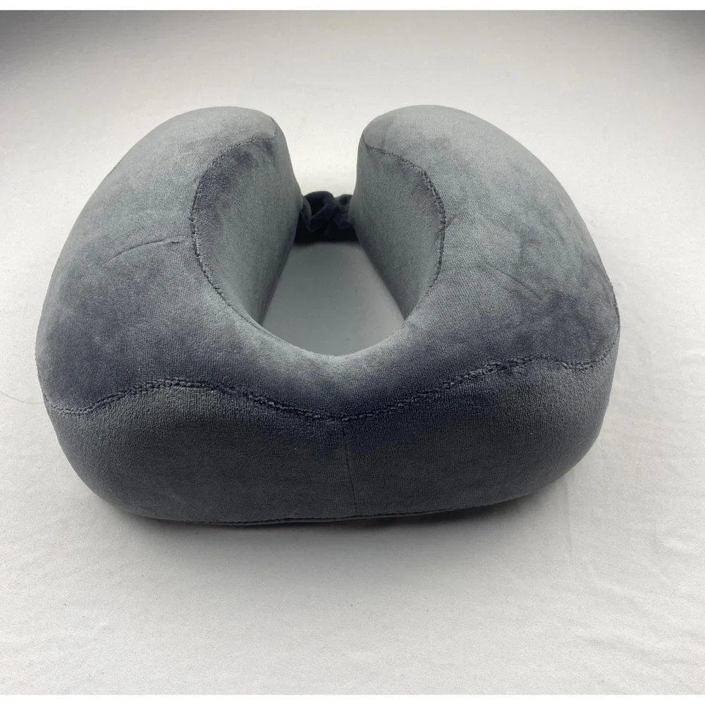 Gray Memory Foam Travel Neck Pillow Plush U-Shaped Support with Snap Closure